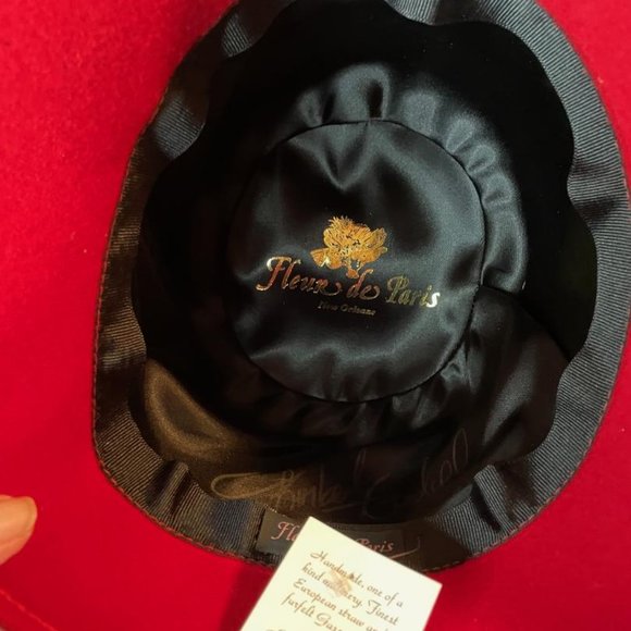 Fleur De Paris New Orleans Womens 1920\'s Cap Hat Signed by Milliner RED NWT main image 3